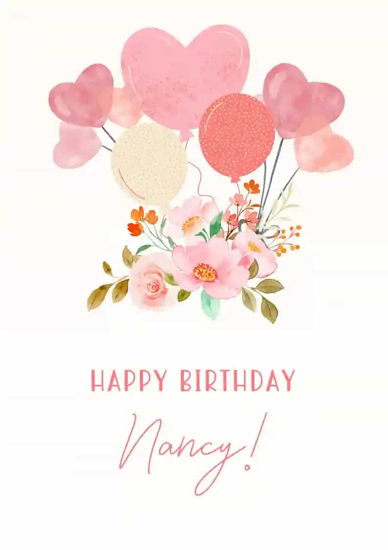 Balon merah muda dan bunga