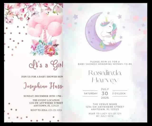 Unicorn baby shower invitations