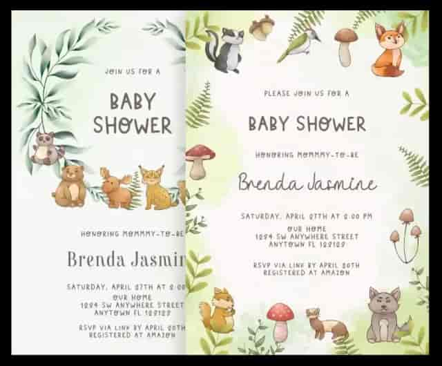 Woodland baby shower invitations