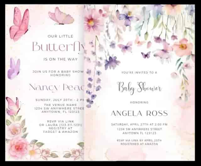 Butterfly baby shower invitations