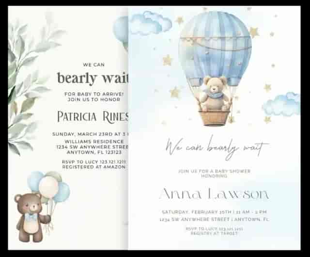 Teddy bear baby shower invitations