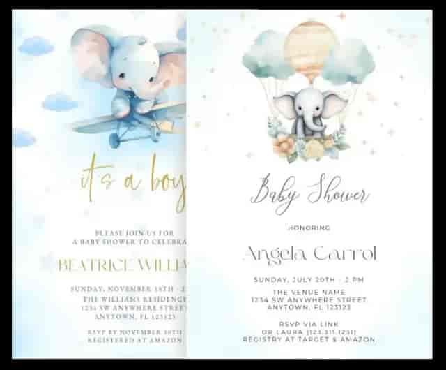 Elephant baby shower invitations