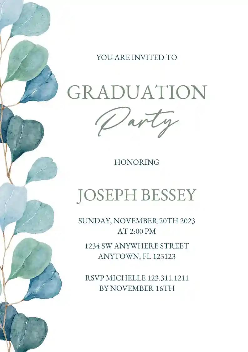 Botanical leaves - Graduation Party Invitations with RSVP