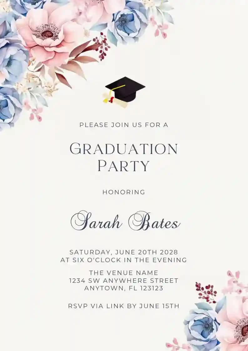 Soft flower - Graduation Party Invitations with RSVP