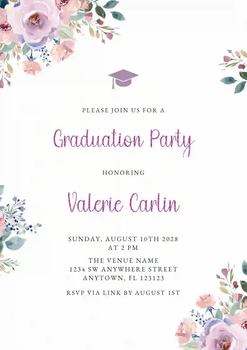 Watercolor flower - Graduation Party Invitations with RSVP