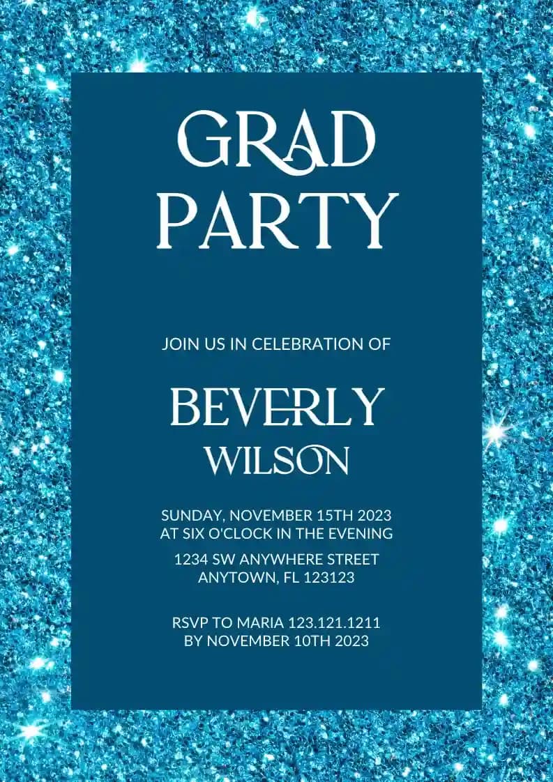 Blue glitter - Graduation Party Invitations with RSVP