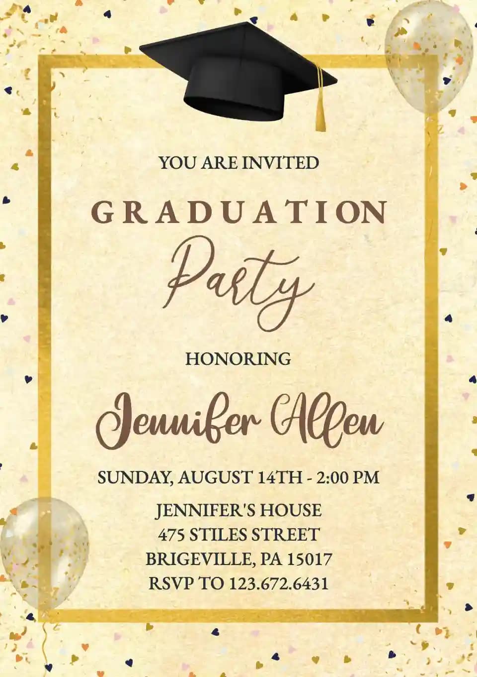 Gold border - Graduation Party Invitations