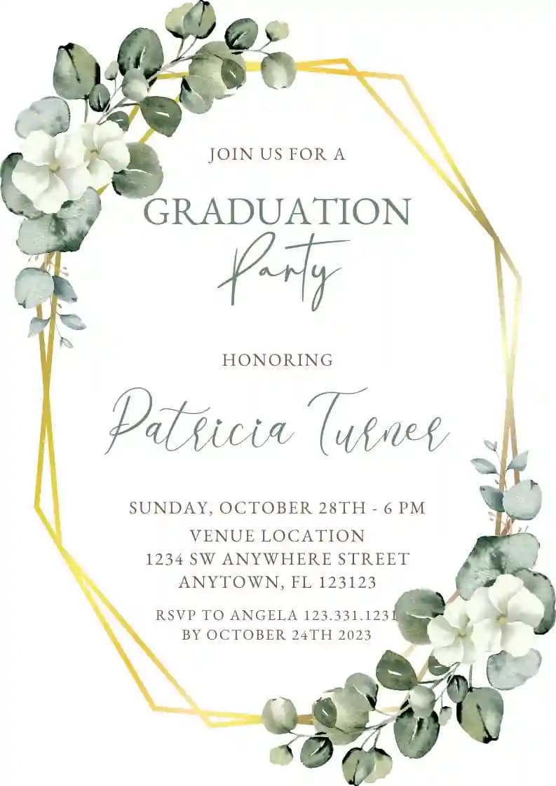 Eucalyptus leaf geometric frame - Graduation Party Invitations with RSVP