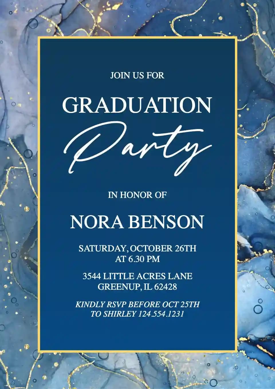 Blue navy alcohol ink - Graduation Party Invitations with RSVP