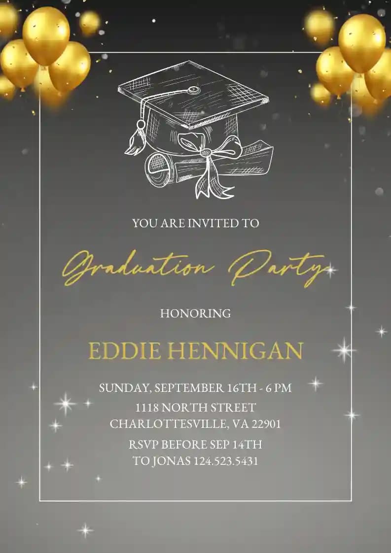 Golden balloon - Graduation Party Invitations