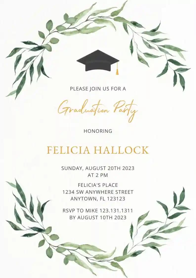 Greenery leaves - Graduation Party Invitations with RSVP