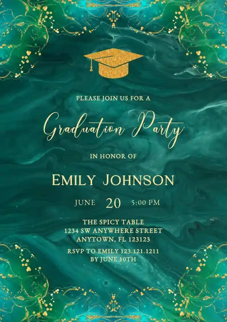 Luxury green marble - Graduation Party Invitations