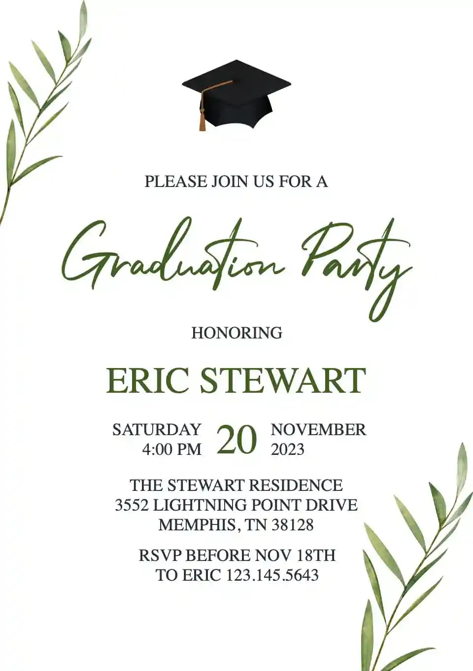 Green leaf - Graduation Party Invitations