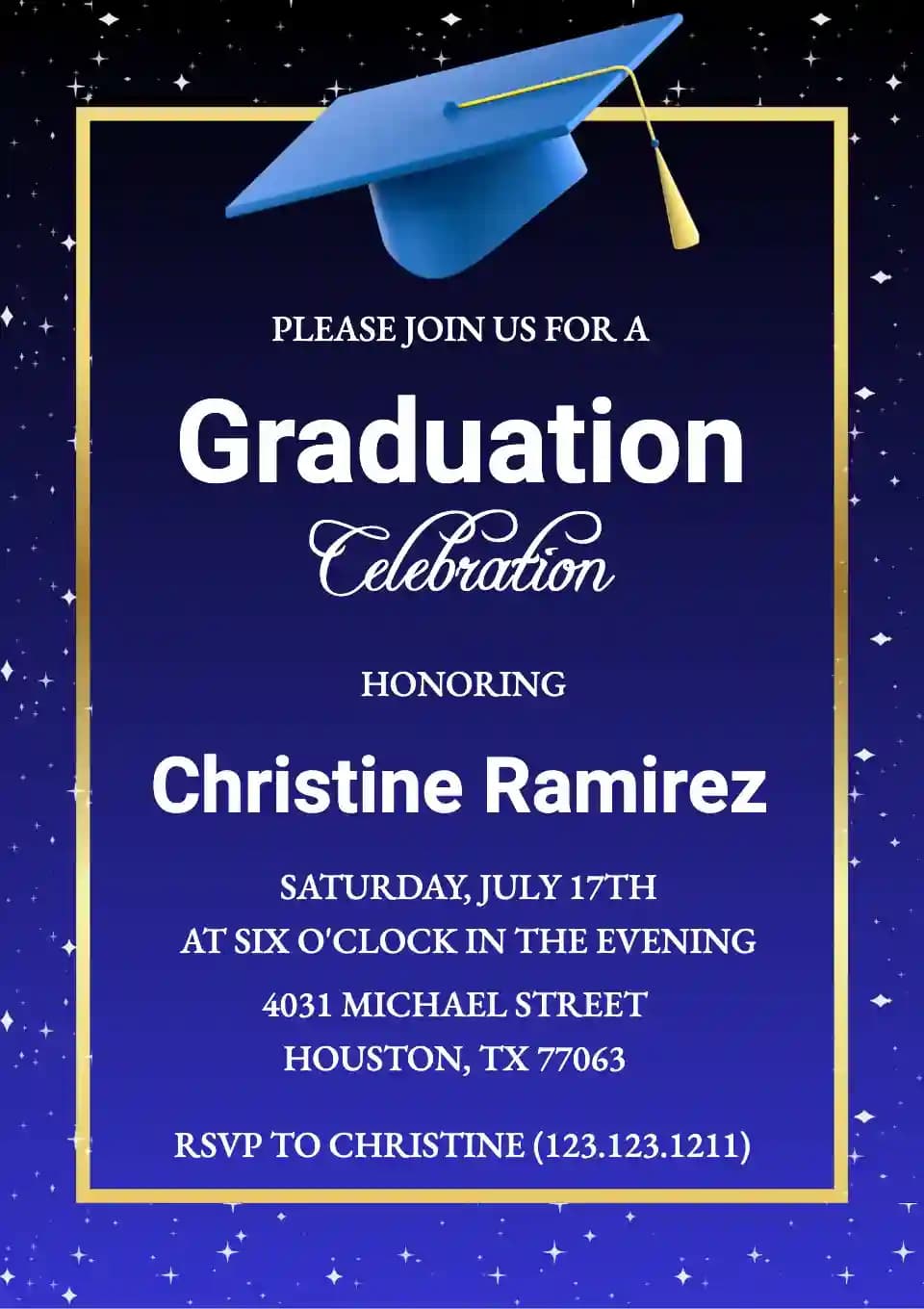Blue cap graduation - Graduation Party Invitations with RSVP