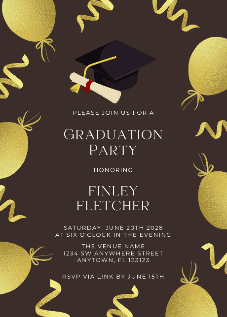 Golden balloons - Graduation Party Invitations