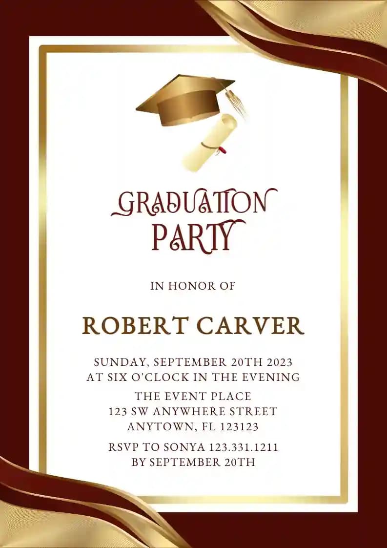 Golden hat gold frame - Graduation Party Invitations with RSVP